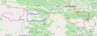 Unsere Touren 2014:: rot=Tag1; grau=Tag2; gelb=Tag3; blau=Tag4; violett=Tag5